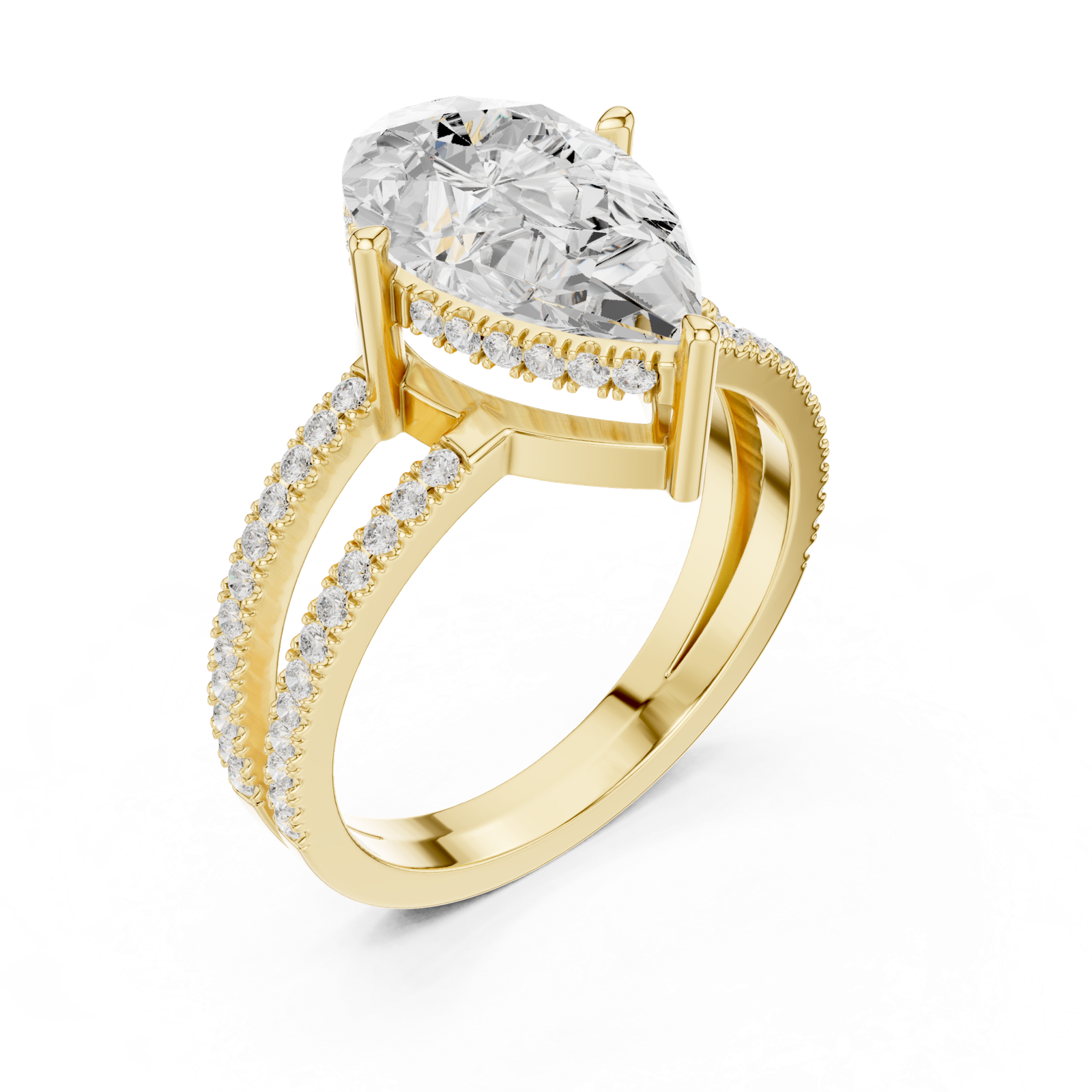 Gold Jewelry L36-13, Pear center stone, Yellow Gold, view 2