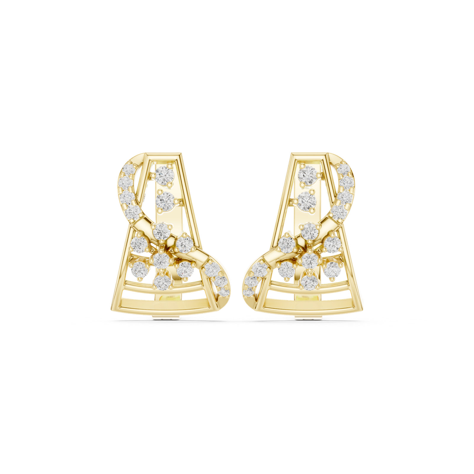 14K Solid Gold Lab Diamond Cluster Earrings, Yellow Gold