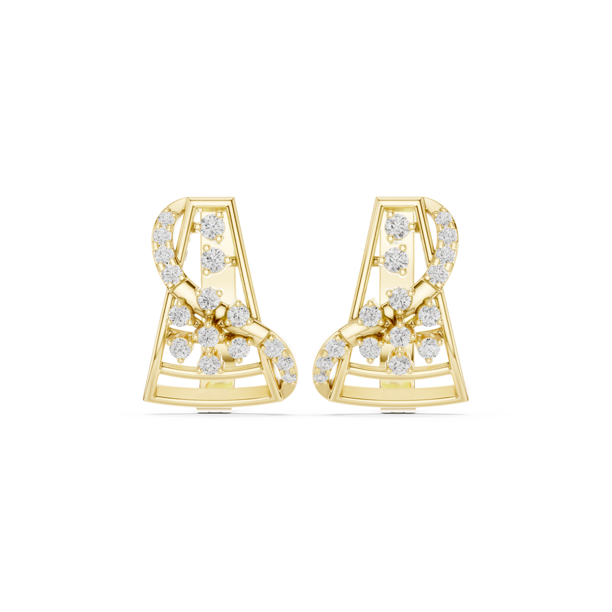 14K Solid Gold Lab Diamond Cluster Earrings, Yellow Gold
