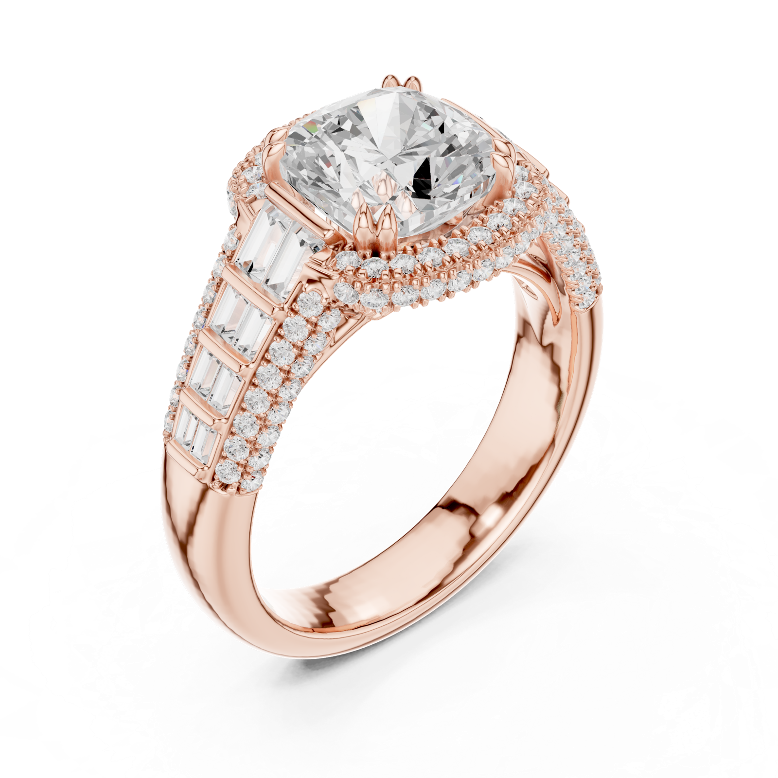 Gold Ring, Cushion center stone, Rose Gold, view 2