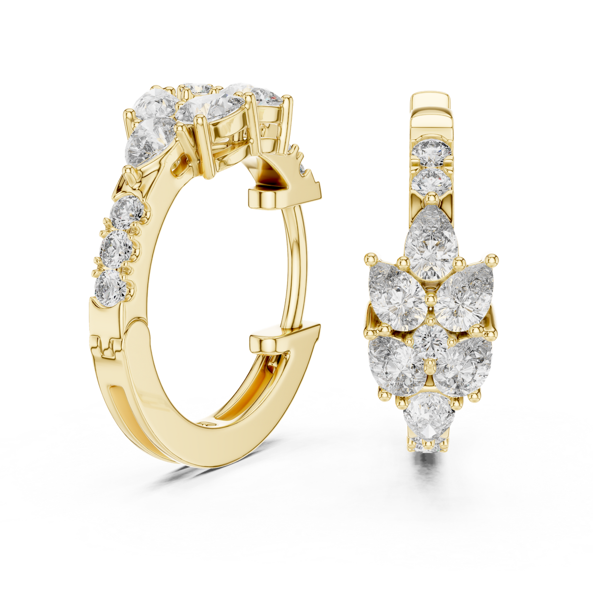 14K Solid Gold Lab Diamond Flower Drop Earrings, Yellow Gold, view 1
