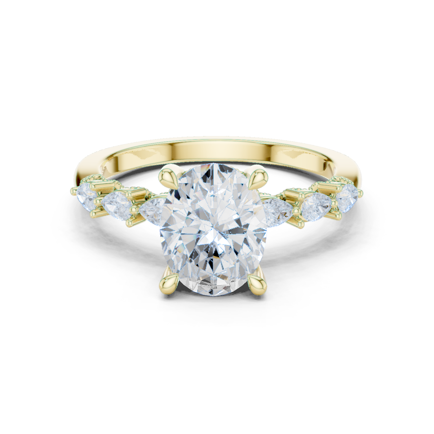 Gold Ring, Oval center stone, Yellow Gold