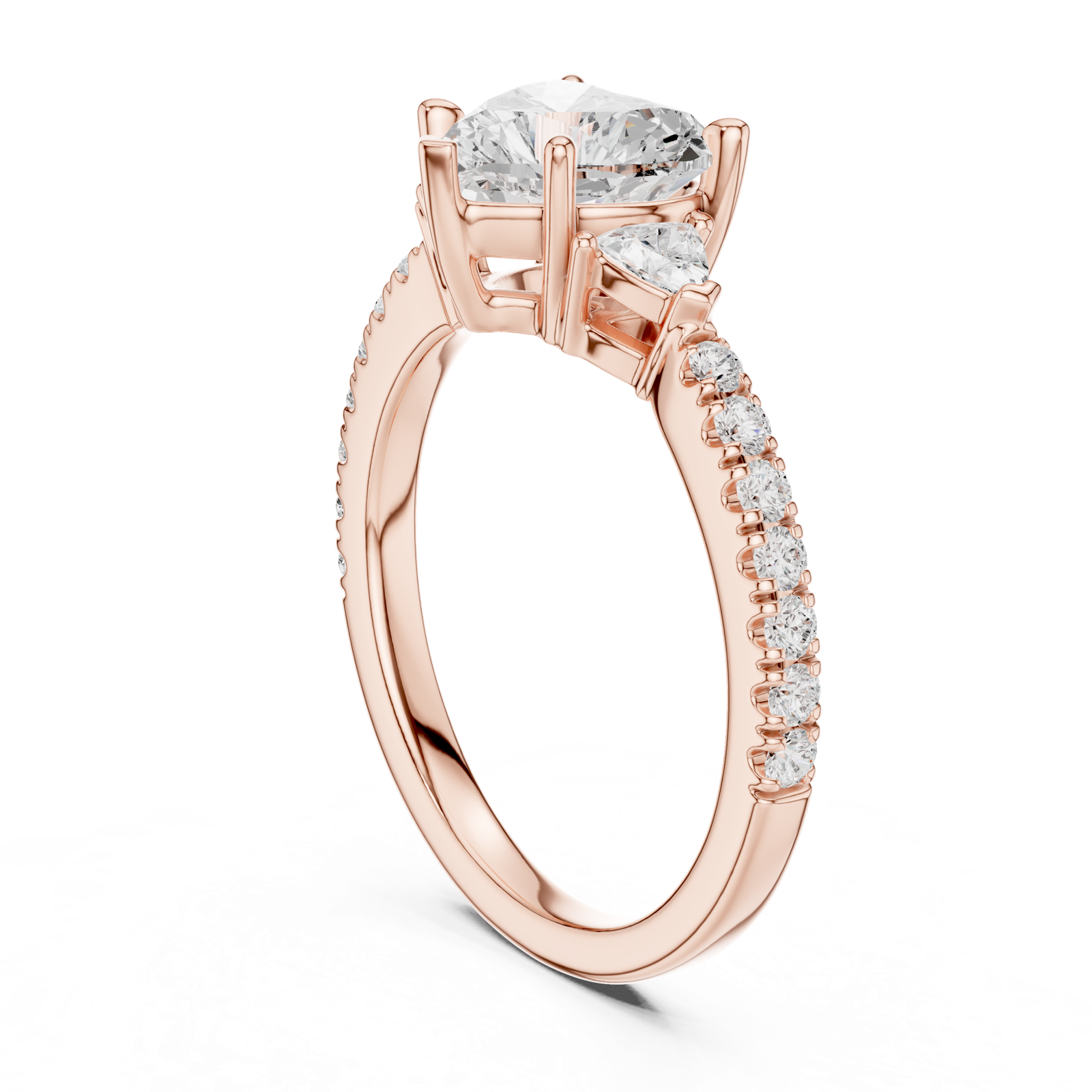 Gold Ring, Heart center stone, Rose Gold, view 1