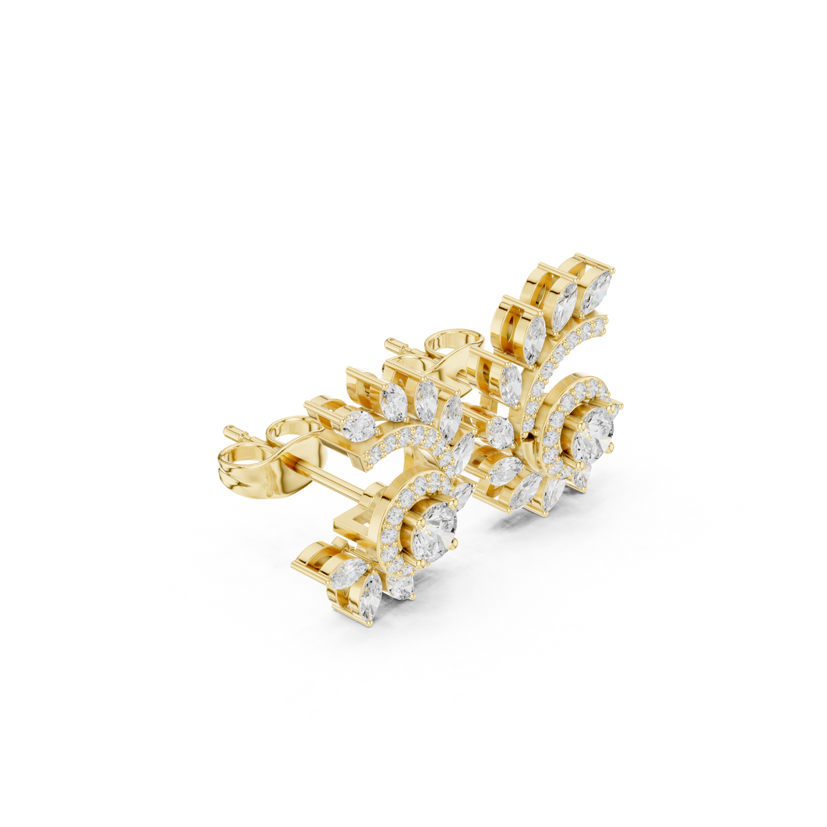 14K Solid Gold Lab Diamond Flower Cluster Earrings, Yellow Gold, view 1