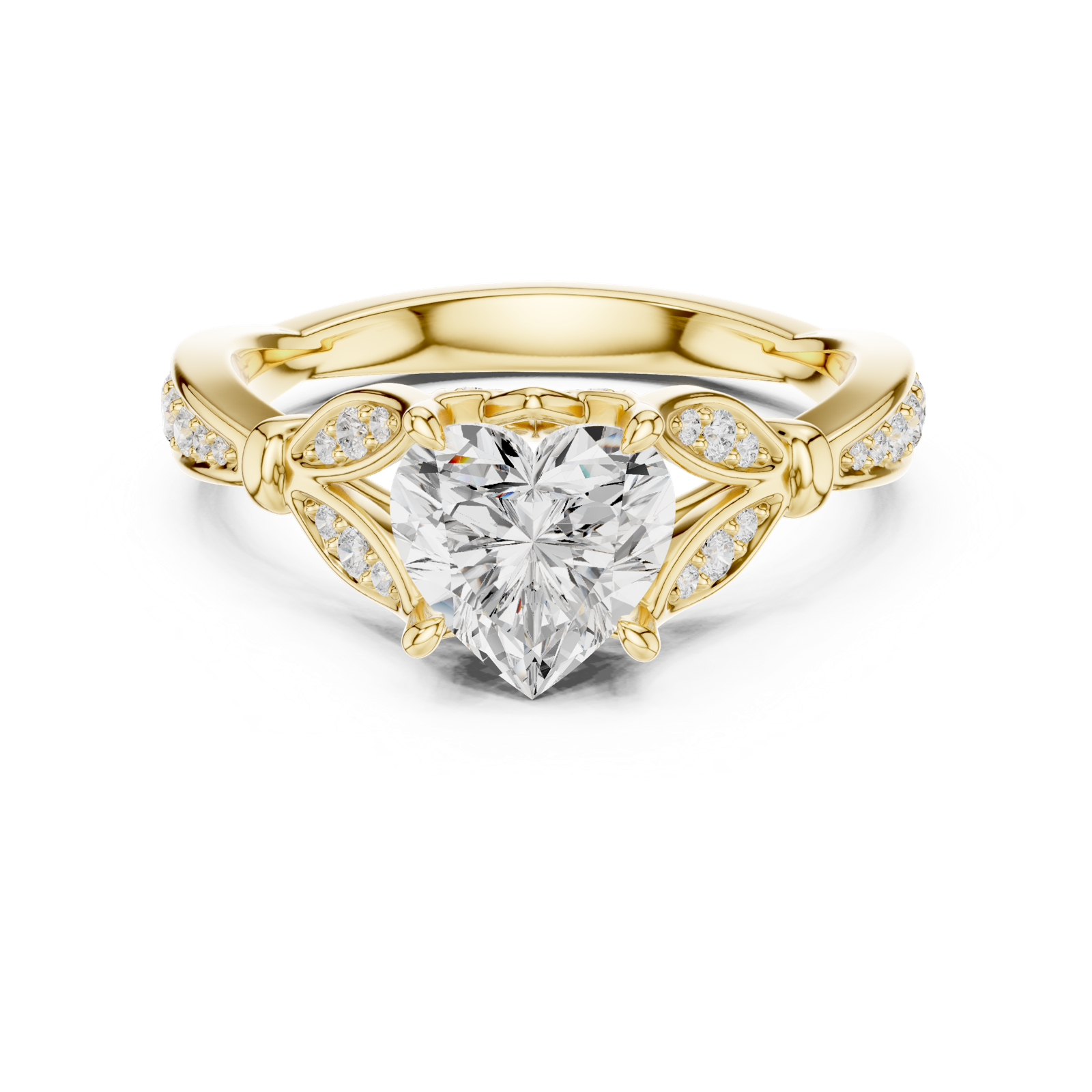 Gold Ring DDLR-257, Heart center stone, Yellow Gold, view 4