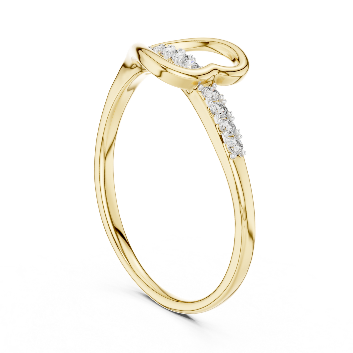 14K Solid Gold Lab Diamond Heart Twist Ring, Yellow Gold, view 1