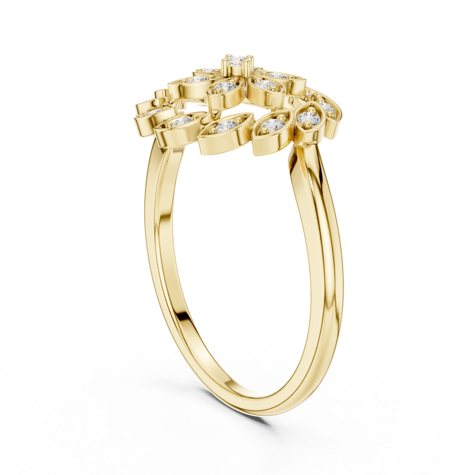 14K Solid Gold Lab Diamond Flower Cluster Ring, Yellow Gold, view 1