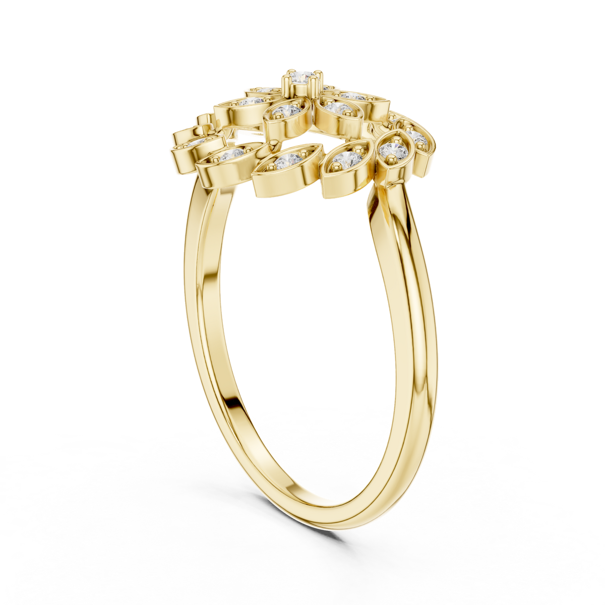 14K Solid Gold Lab Diamond Flower Cluster Ring, Yellow Gold, view 1