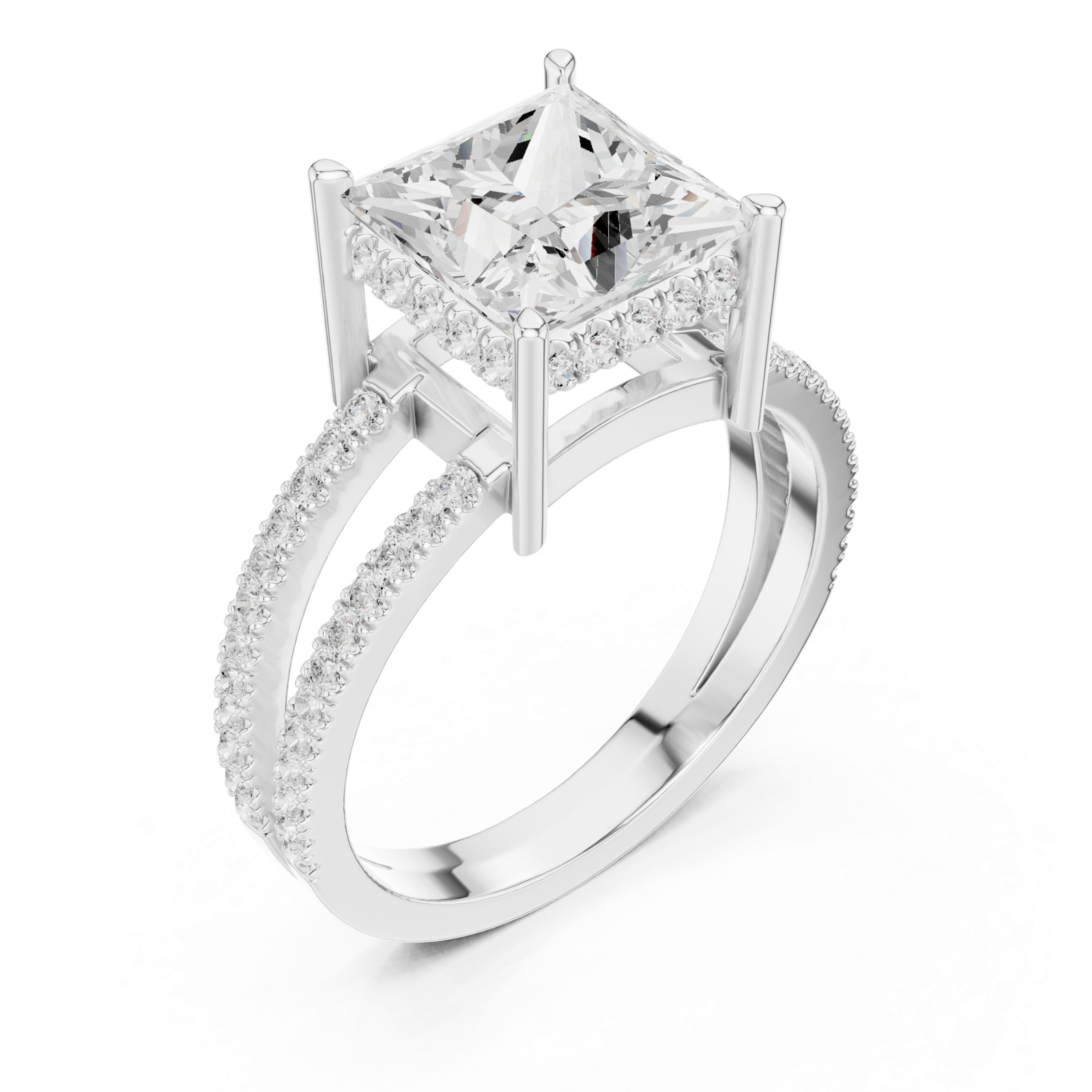 Gold Jewelry L36-13, Princess center stone, White Gold, view 2