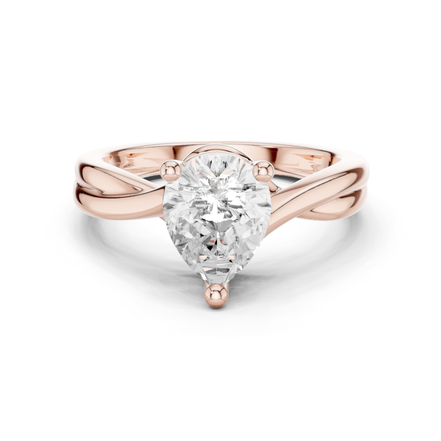 Gold Twisted Band Solitaire Engagement Ring, Pear center stone, Rose Gold