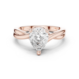 Gold Twisted Band Solitaire Engagement Ring, Pear center stone, Rose Gold