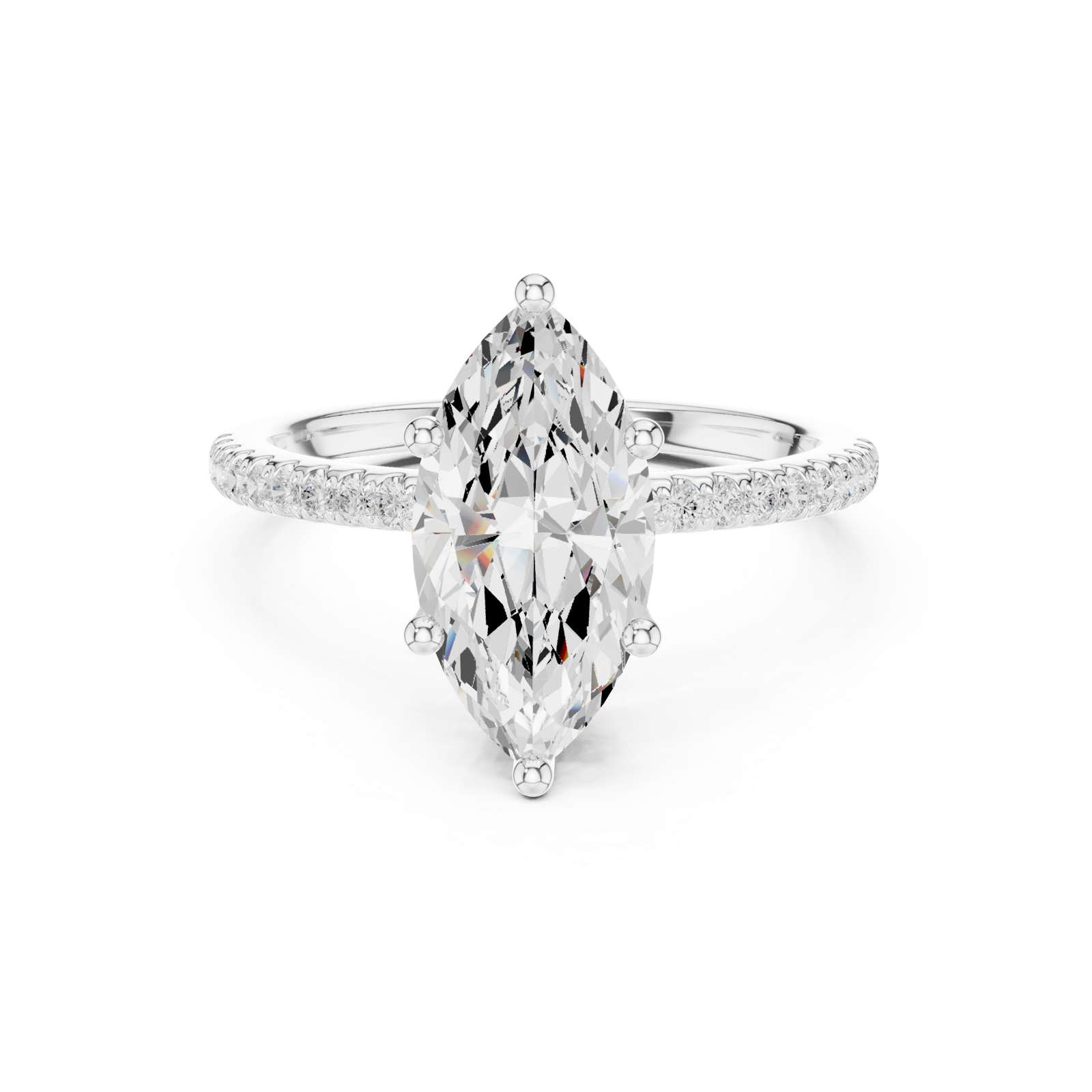 Gold Ring DDLR-177, Marquise center stone, White Gold, view 4