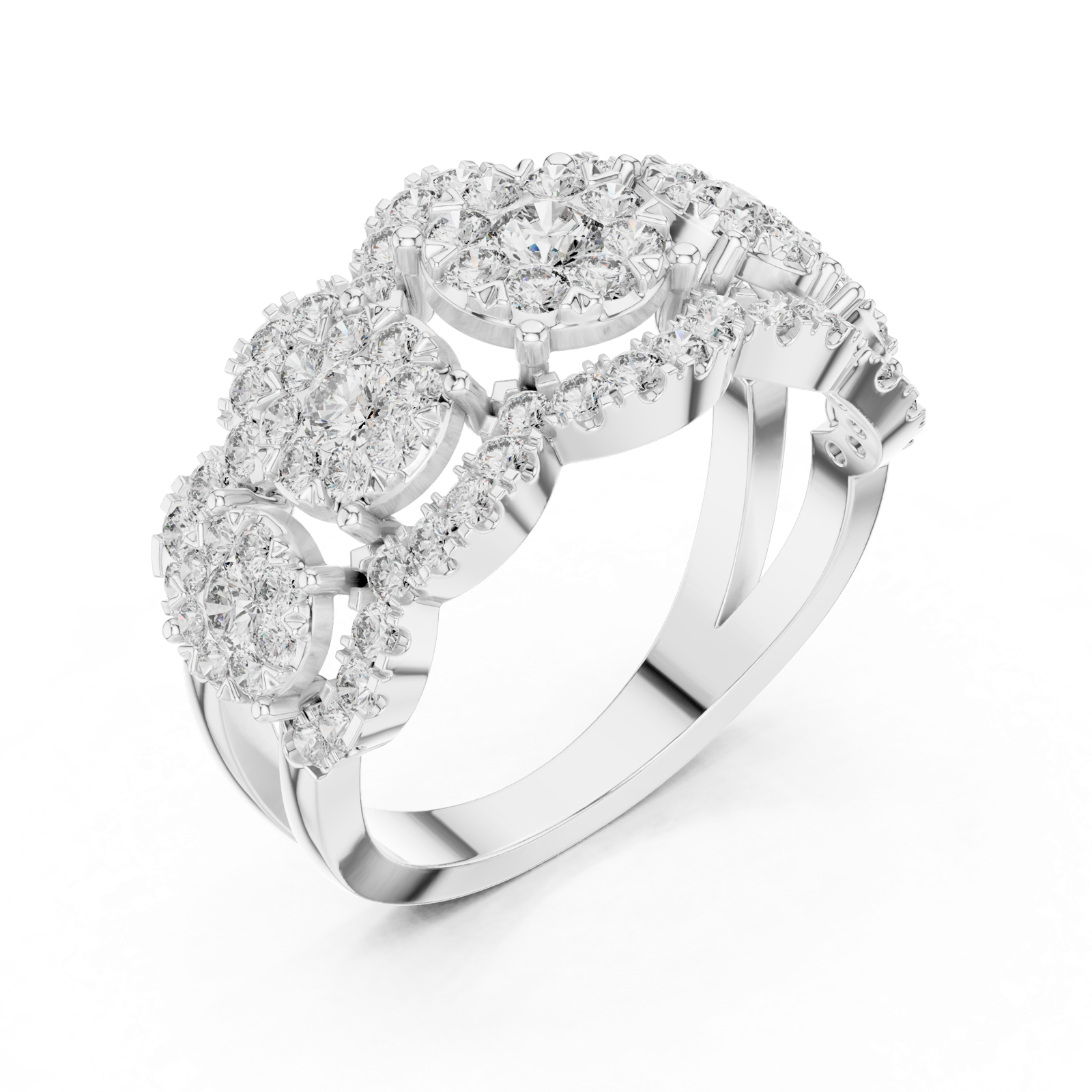 14K Solid Gold Lab Diamond Three-Stone Ring, White Gold, view 2