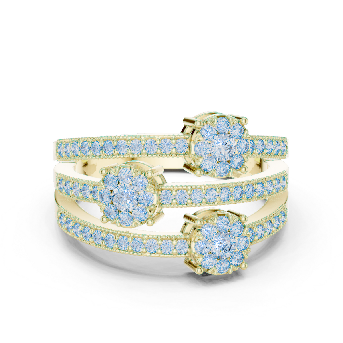 14K Solid Gold Lab Diamond Cluster Ring, Yellow Gold