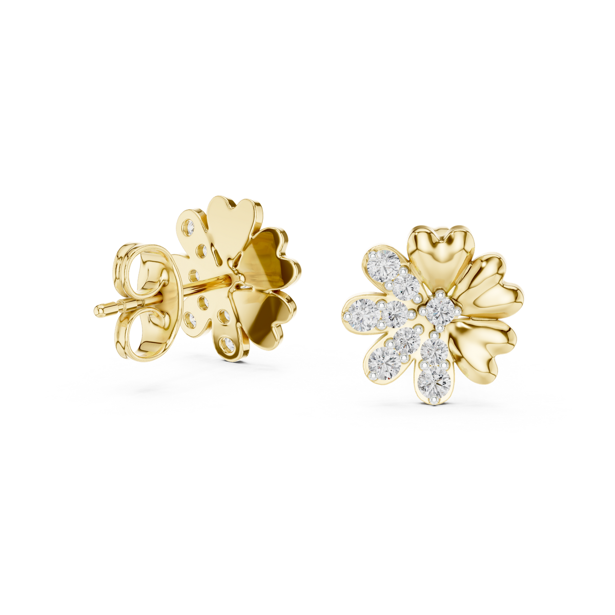 14K Solid Gold Lab Diamond Flower Cluster Earrings, Yellow Gold, view 1