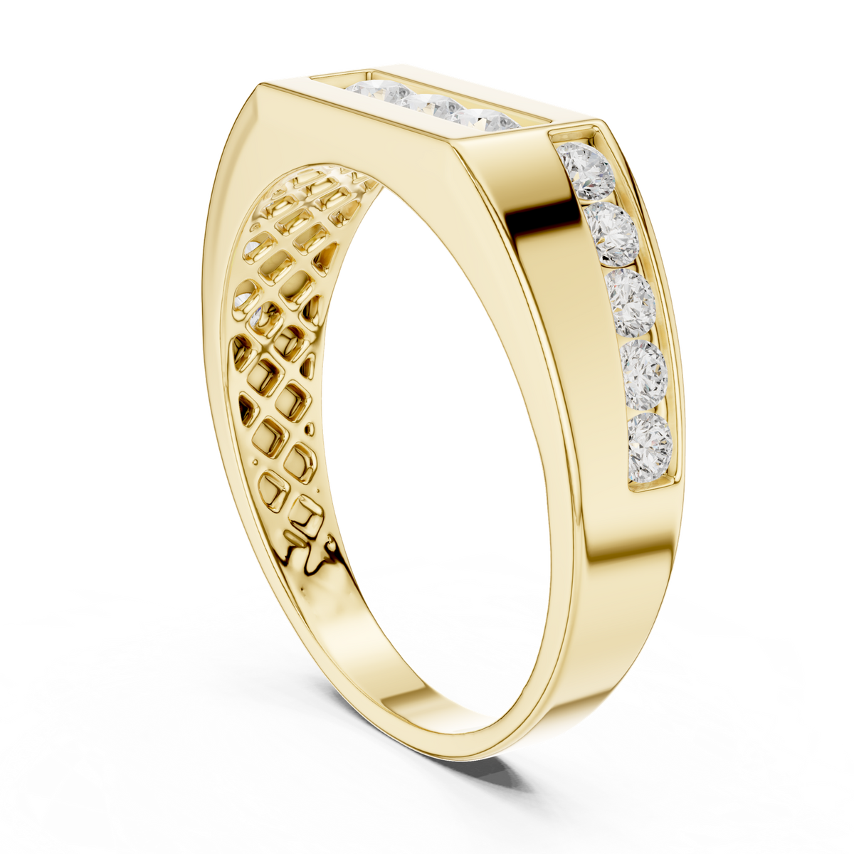 14K Solid Gold Lab Diamond Three-Stone Ring, Yellow Gold, view 1