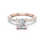 Gold Ring DDLR-040, Cushion center stone, Rose Gold