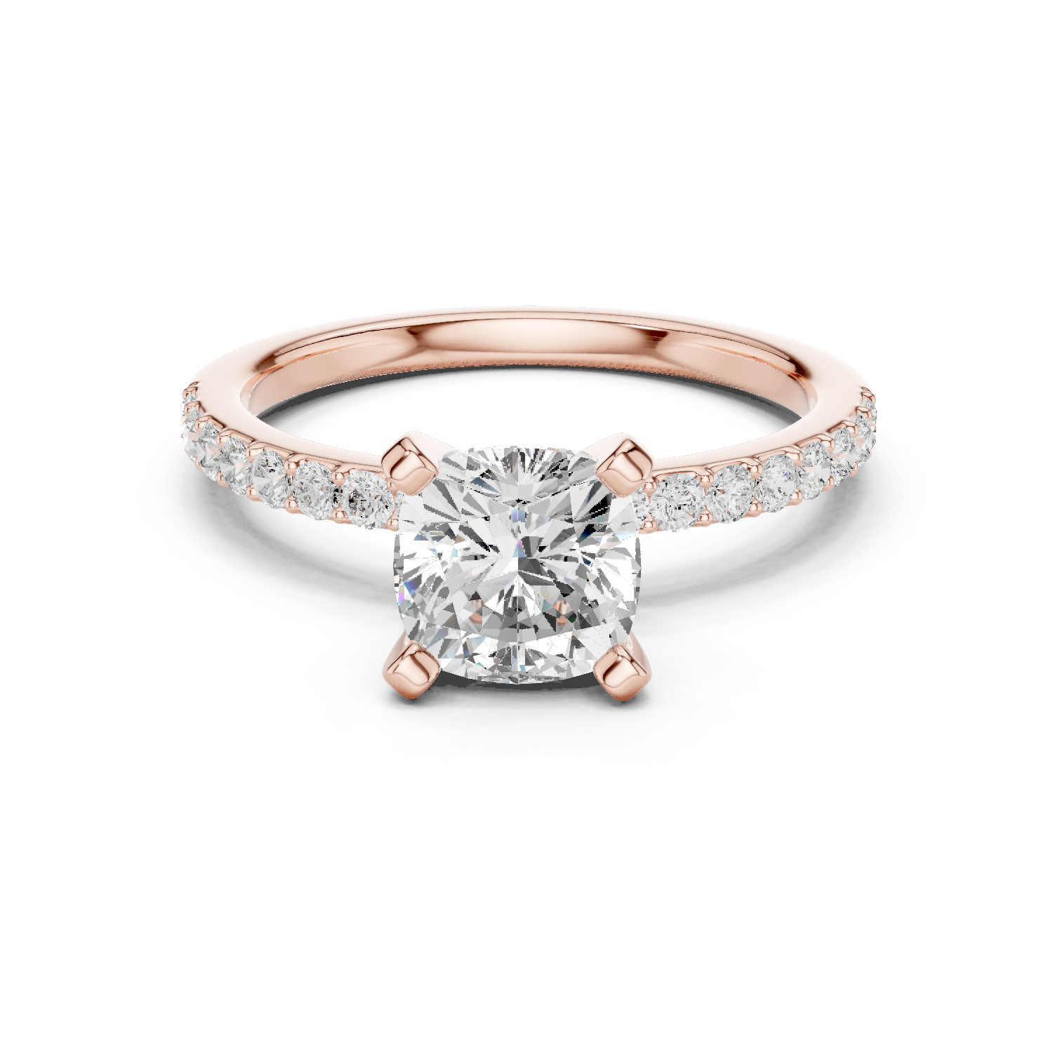 Gold Ring DDLR-040, Cushion center stone, Rose Gold