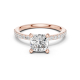 Gold Ring DDLR-040, Cushion center stone, Rose Gold