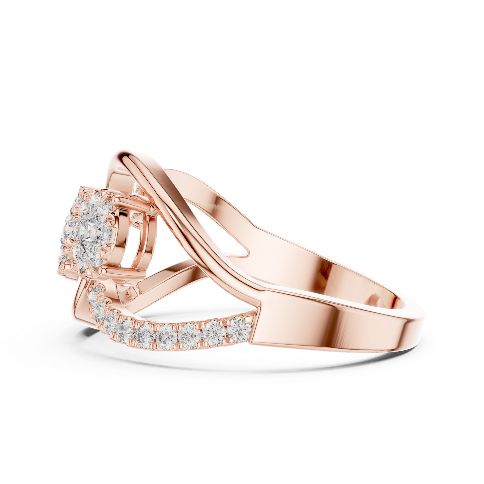 14K Solid Gold Lab Diamond Infinity Cluster Ring, Rose Gold, view 3