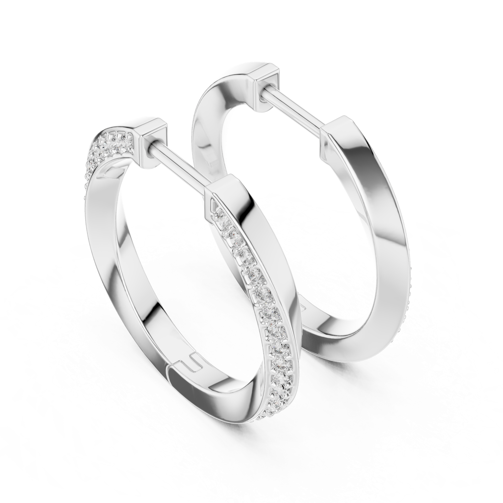 14K Solid Gold Lab Diamond Huggie Earrings, White Gold, view 2