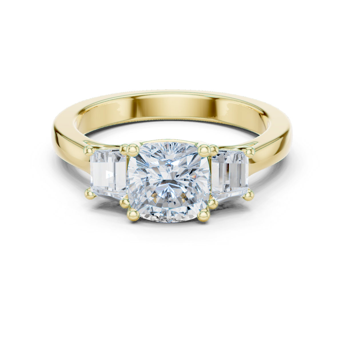 14K Solid Gold Lab Diamond Three-Stone Ring, Yellow Gold