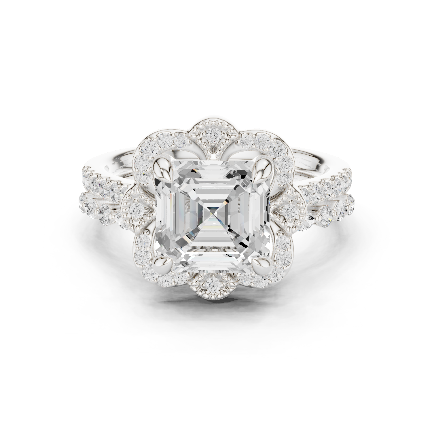 Gold Ring, Asscher center stone, White Gold
