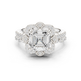Gold Ring, Asscher center stone, White Gold