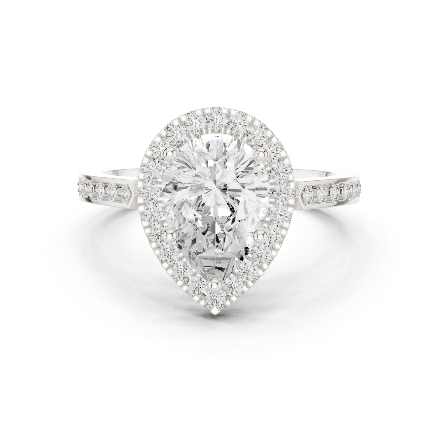 Gold Ring DDLR-349, Pear center stone, White Gold