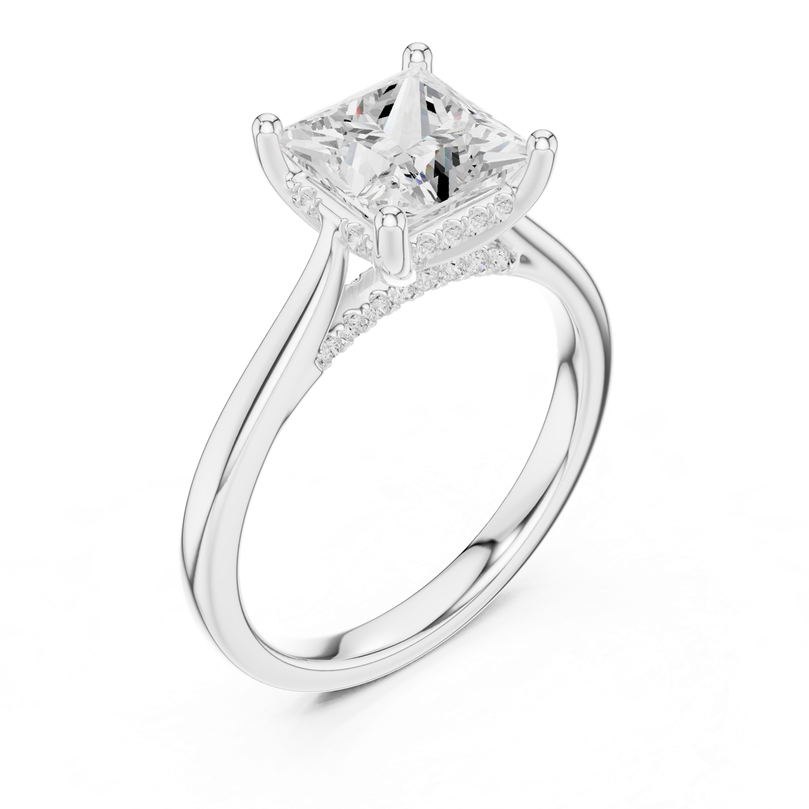 Gold Ring DDLR-163, Princess center stone, White Gold, view 2
