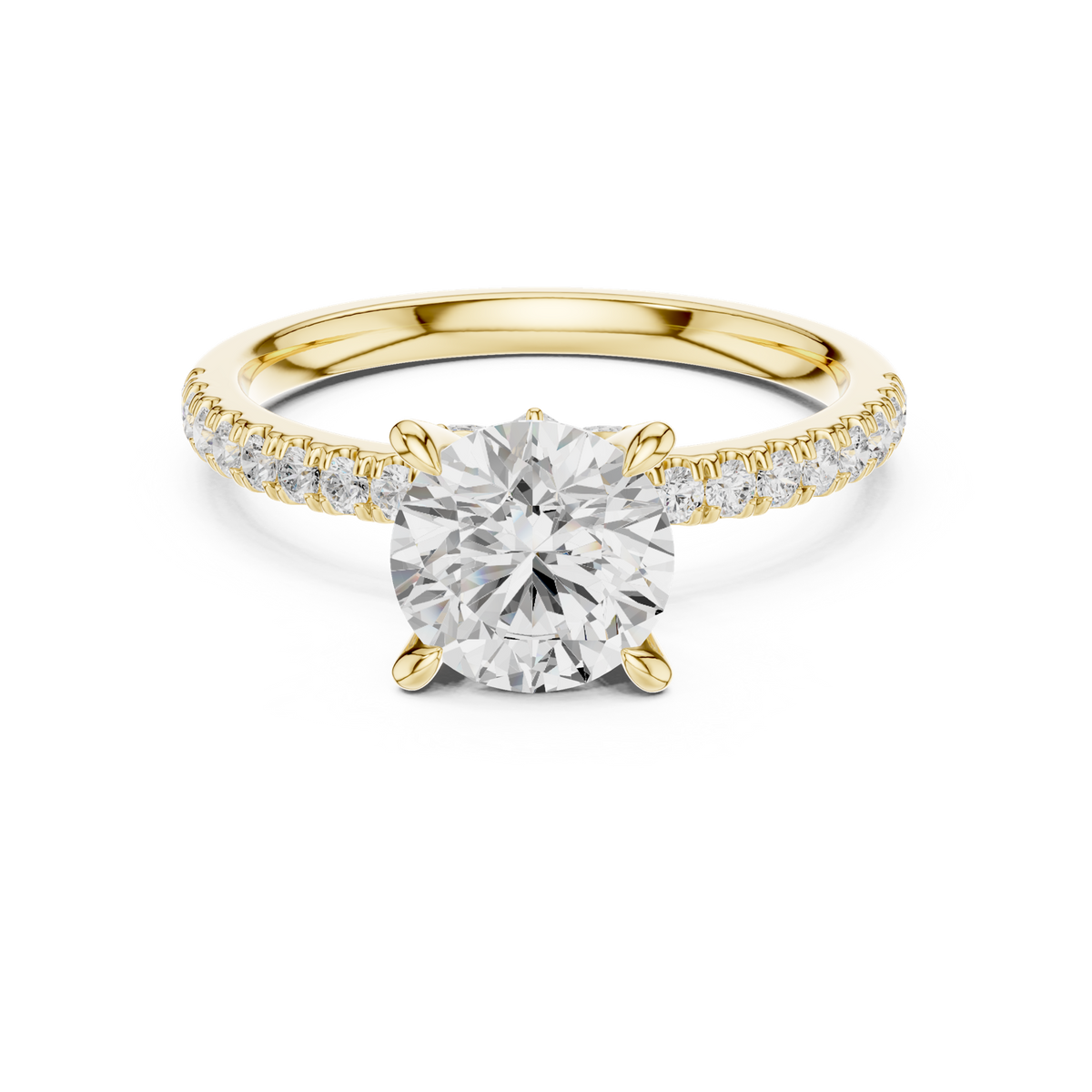14K Solid Gold Lab Diamond Solitaire Ring, Yellow Gold