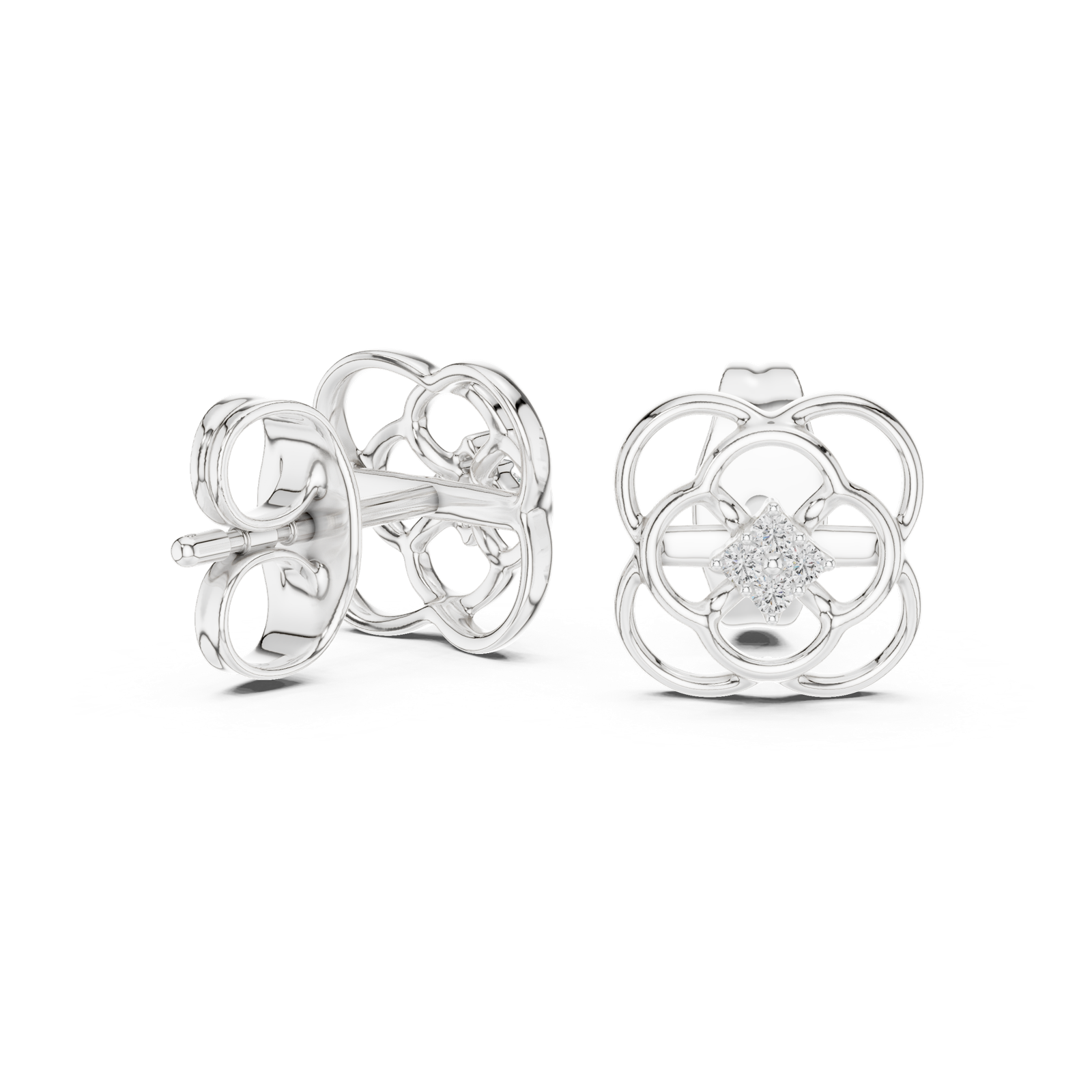 Gold Earrings 12-10006@E, White Gold, view 1