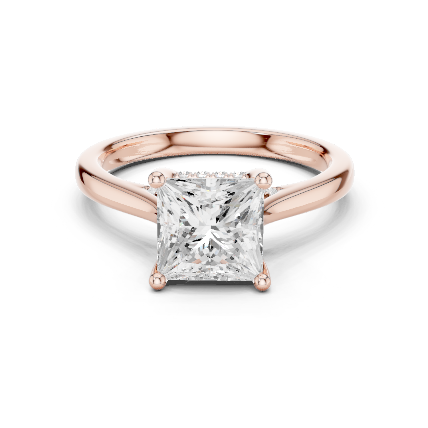 Gold Ring DDLR-163, Princess center stone, Rose Gold