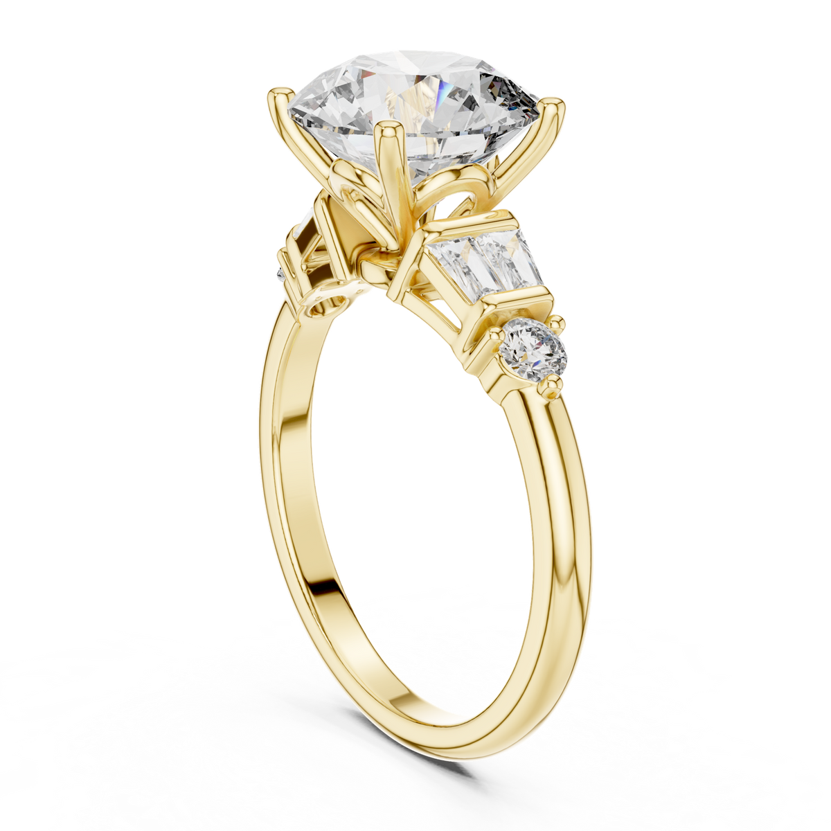 14K Solid Gold Lab Diamond Three-Stone Ring, Yellow Gold, view 1