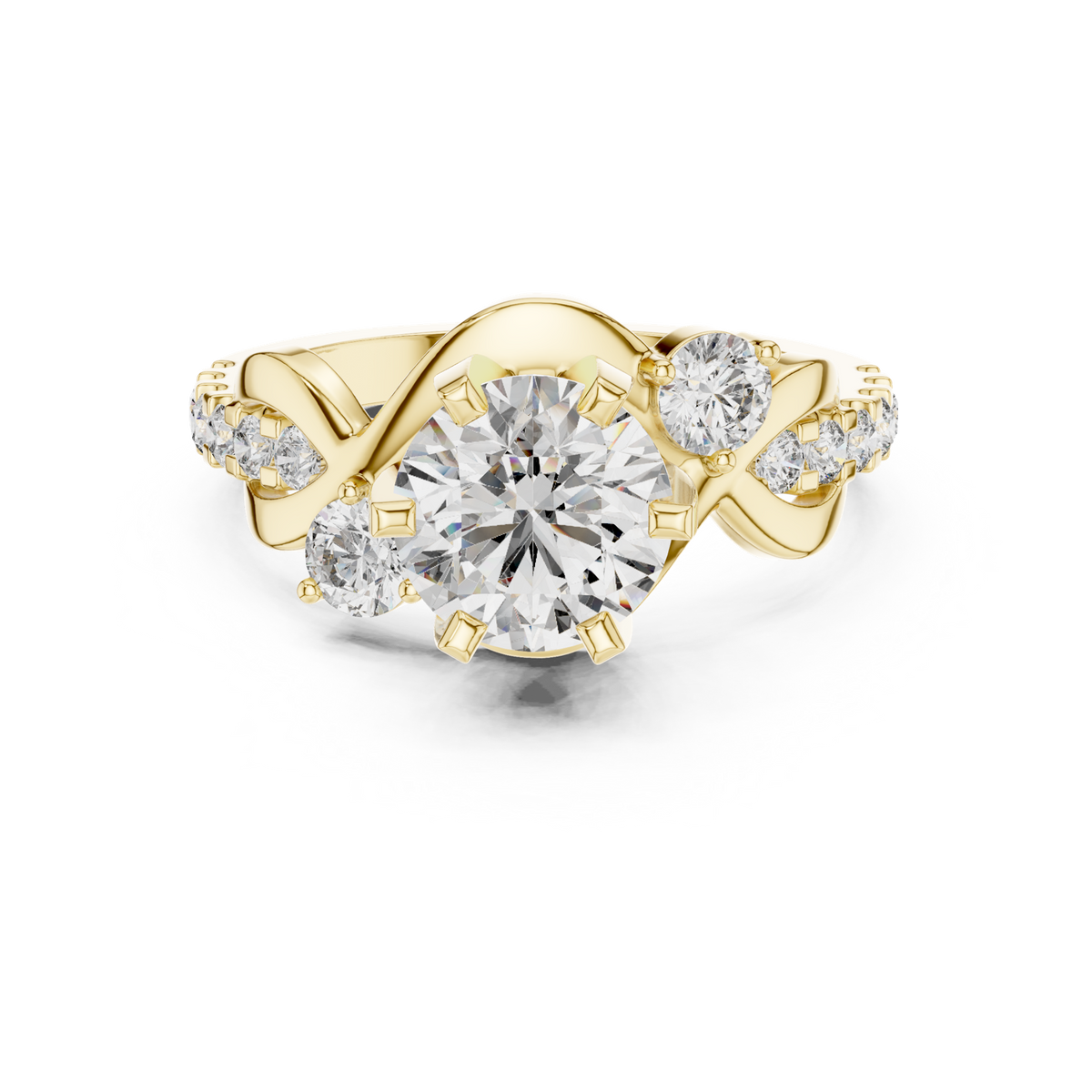 14K Solid Gold Lab Diamond Twist Ring, Yellow Gold