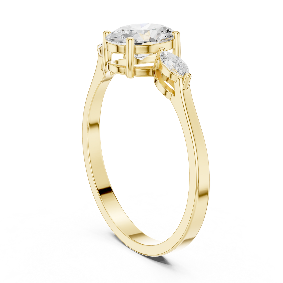 14K Solid Gold Lab Diamond Three-Stone Ring, Yellow Gold, view 1