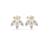 14K Solid Gold Lab Diamond Flower Cluster Earrings, Yellow Gold