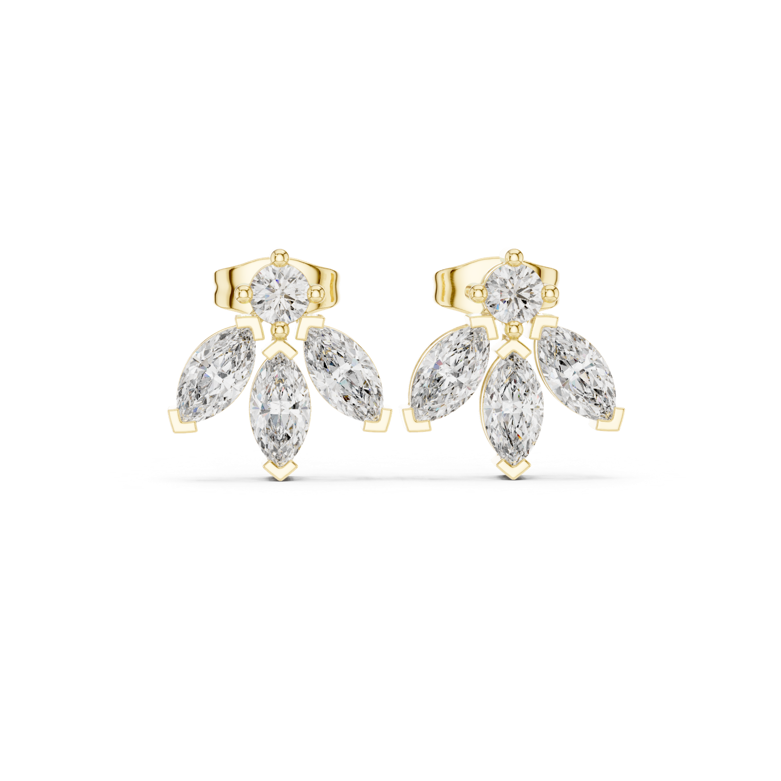 14K Solid Gold Lab Diamond Flower Cluster Earrings, Yellow Gold