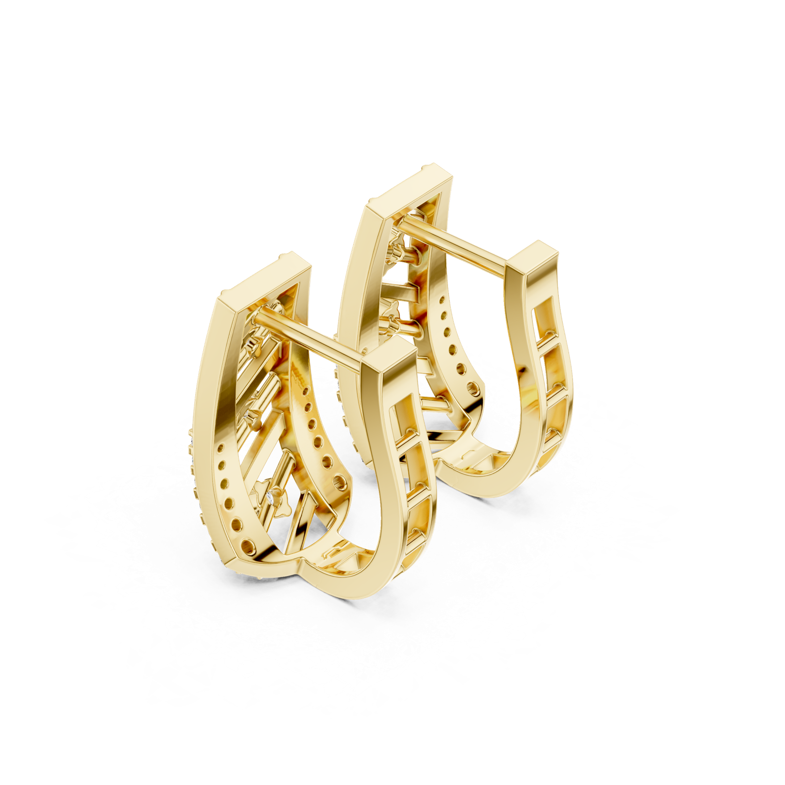 14K Solid Gold Lab Diamond Cluster Earrings, Yellow Gold, view 2