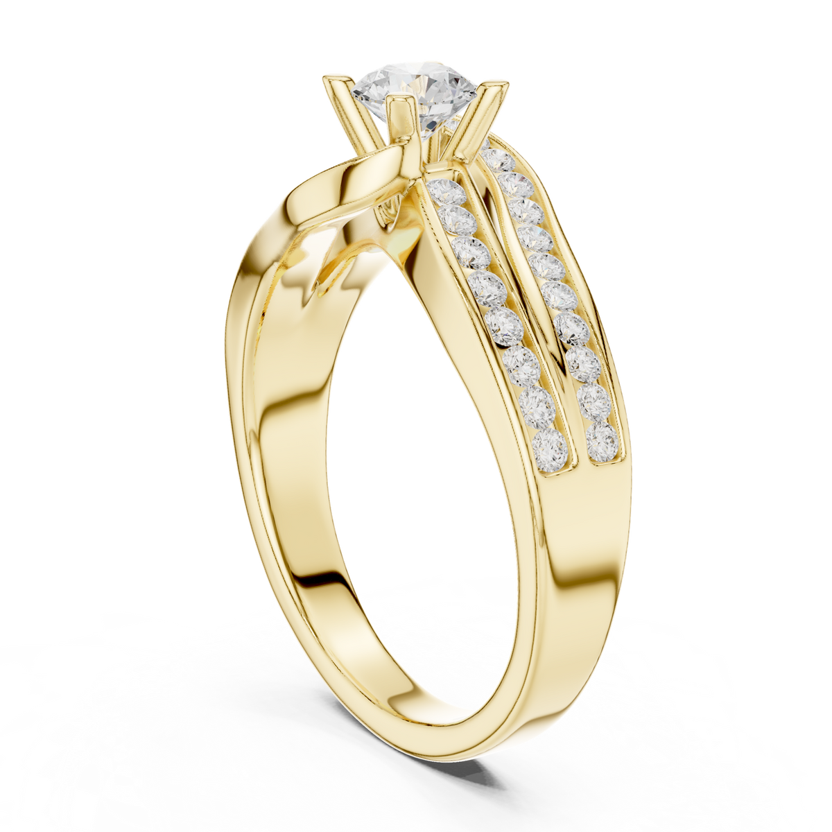 14K Solid Gold Lab Diamond Crossover Ring, Yellow Gold, view 1