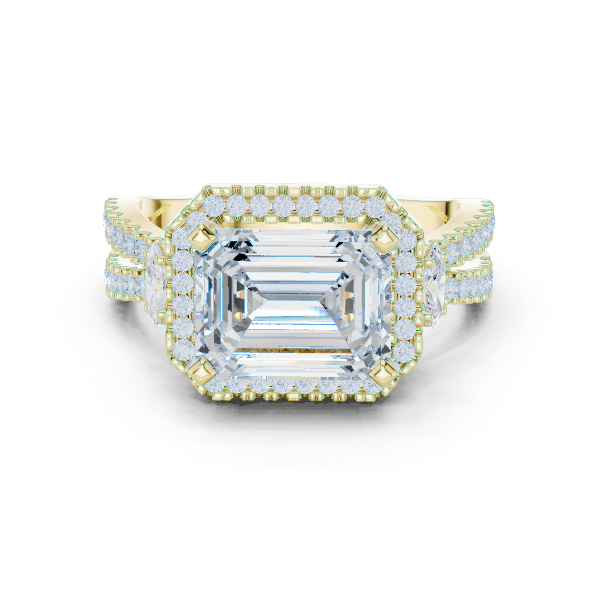 14K Solid Gold Lab Diamond Halo Ring, Yellow Gold