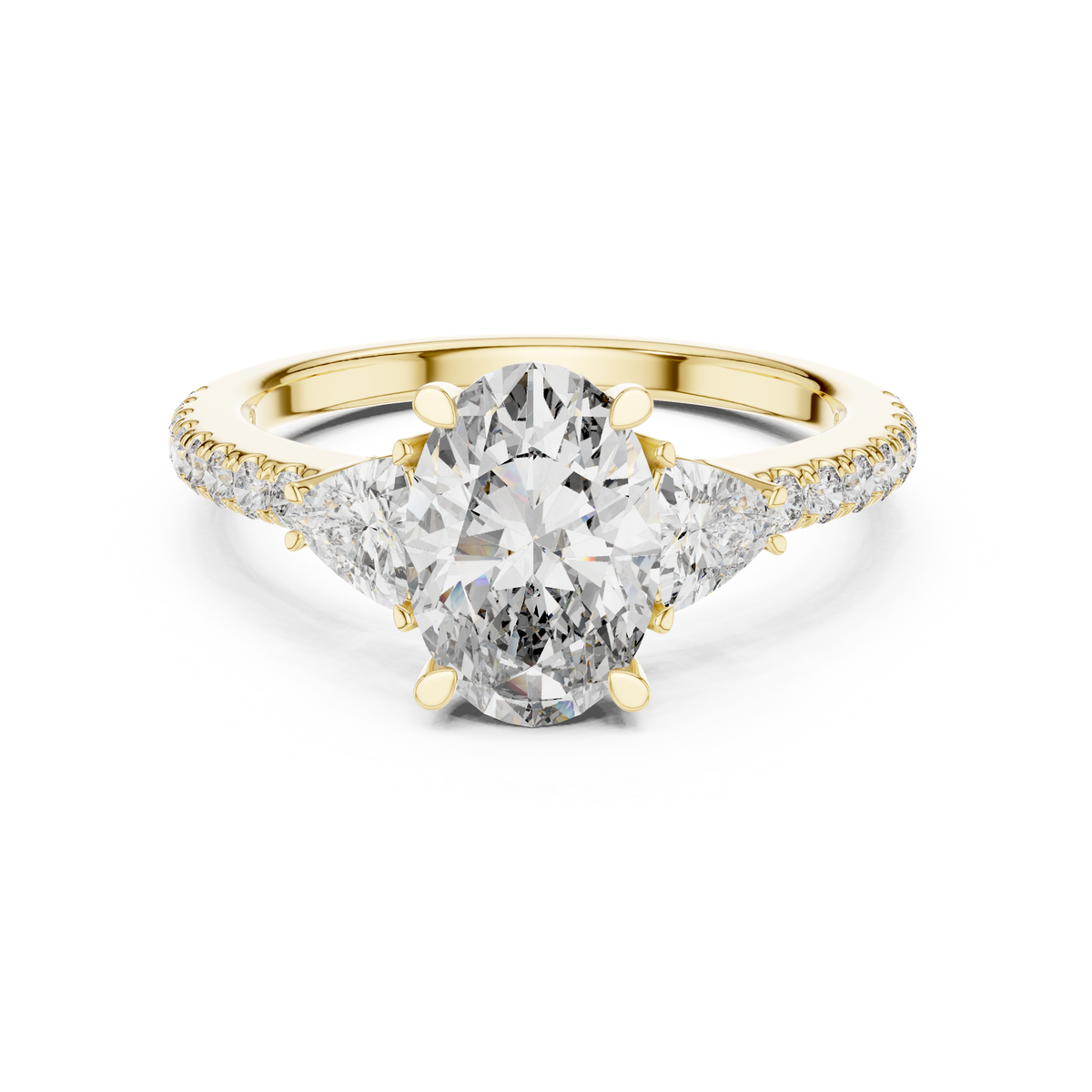 14K Solid Gold Lab Diamond Three-Stone Ring, Yellow Gold