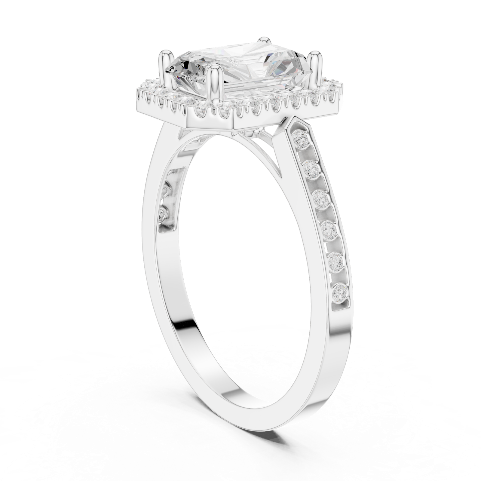 Gold Ring DDLR-349, Radiant center stone, White Gold, view 1