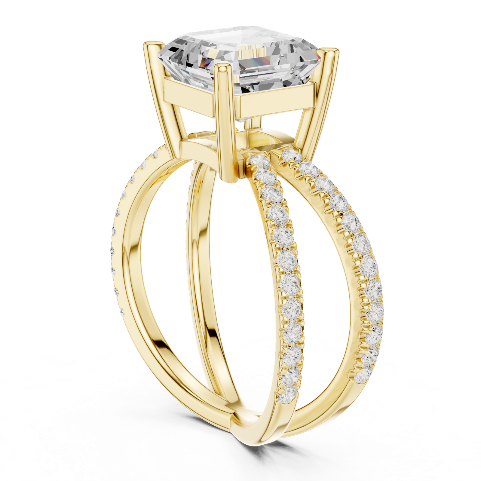 Gold Jewelry, Asscher center stone, Yellow Gold, view 1