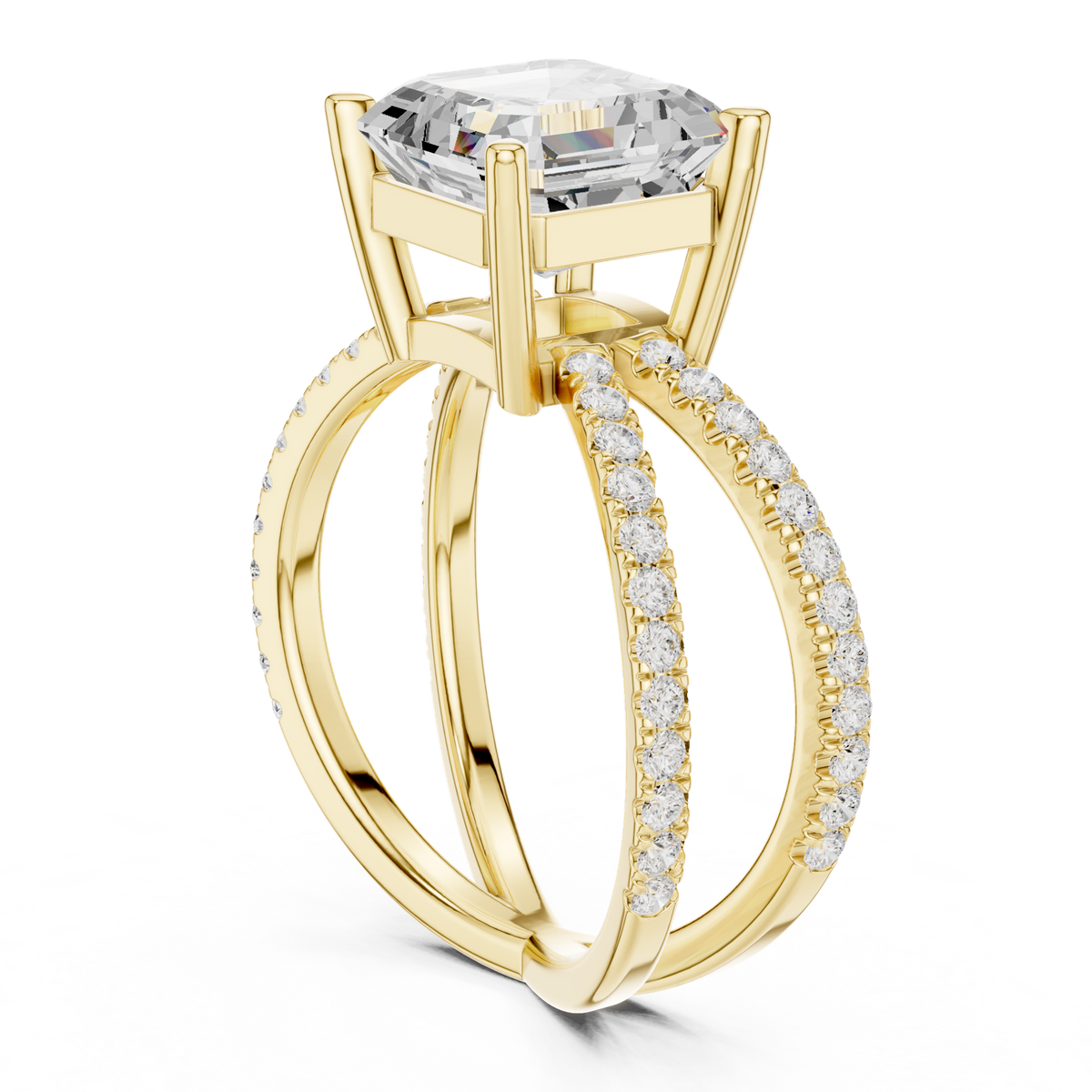 Gold Jewelry, Asscher center stone, Yellow Gold, view 1