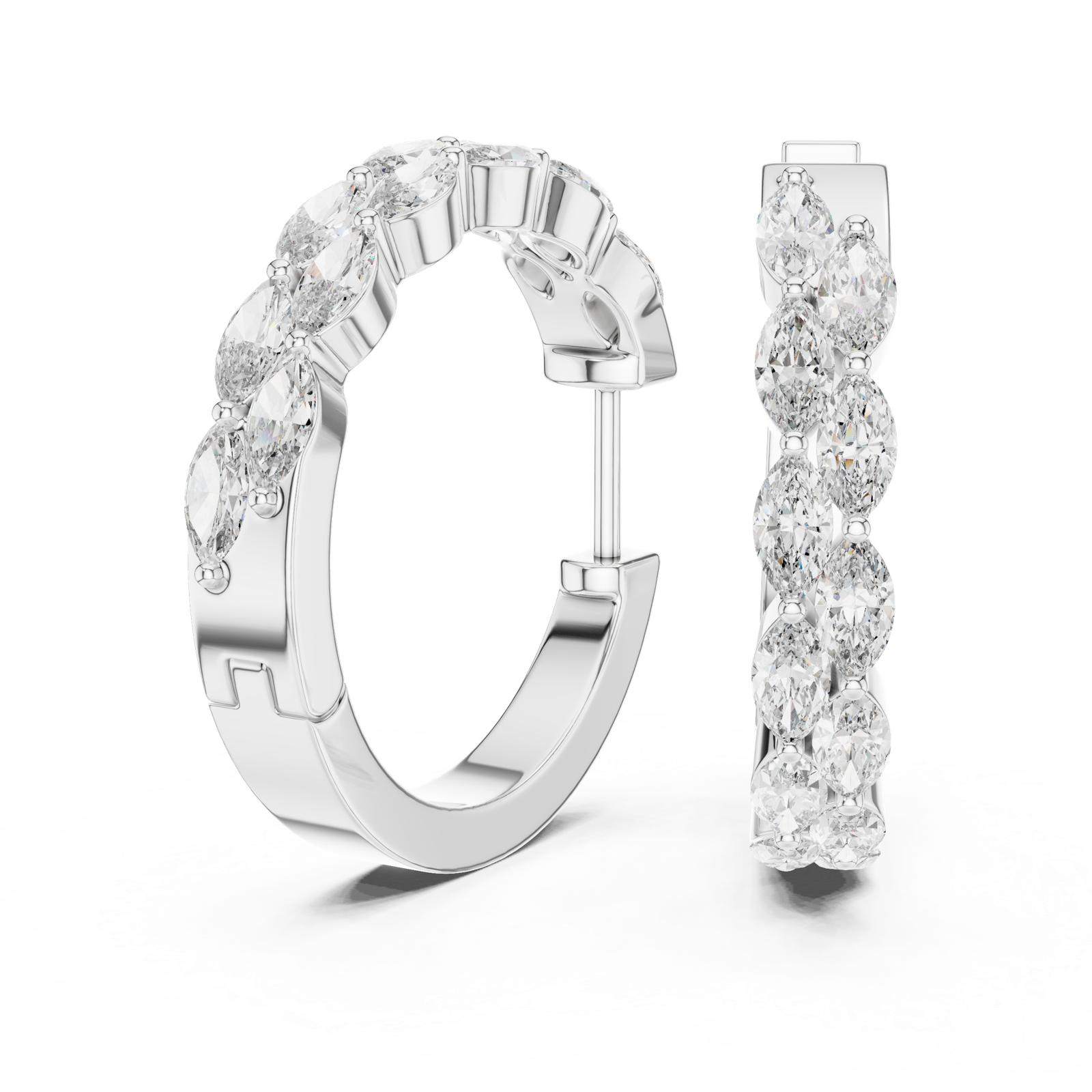 Gold Earrings L02-348, White Gold, view 1