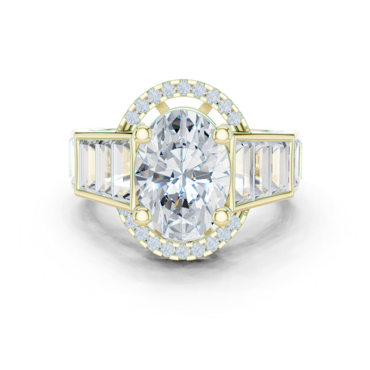 14K Solid Gold Lab Diamond Halo Ring, Yellow Gold
