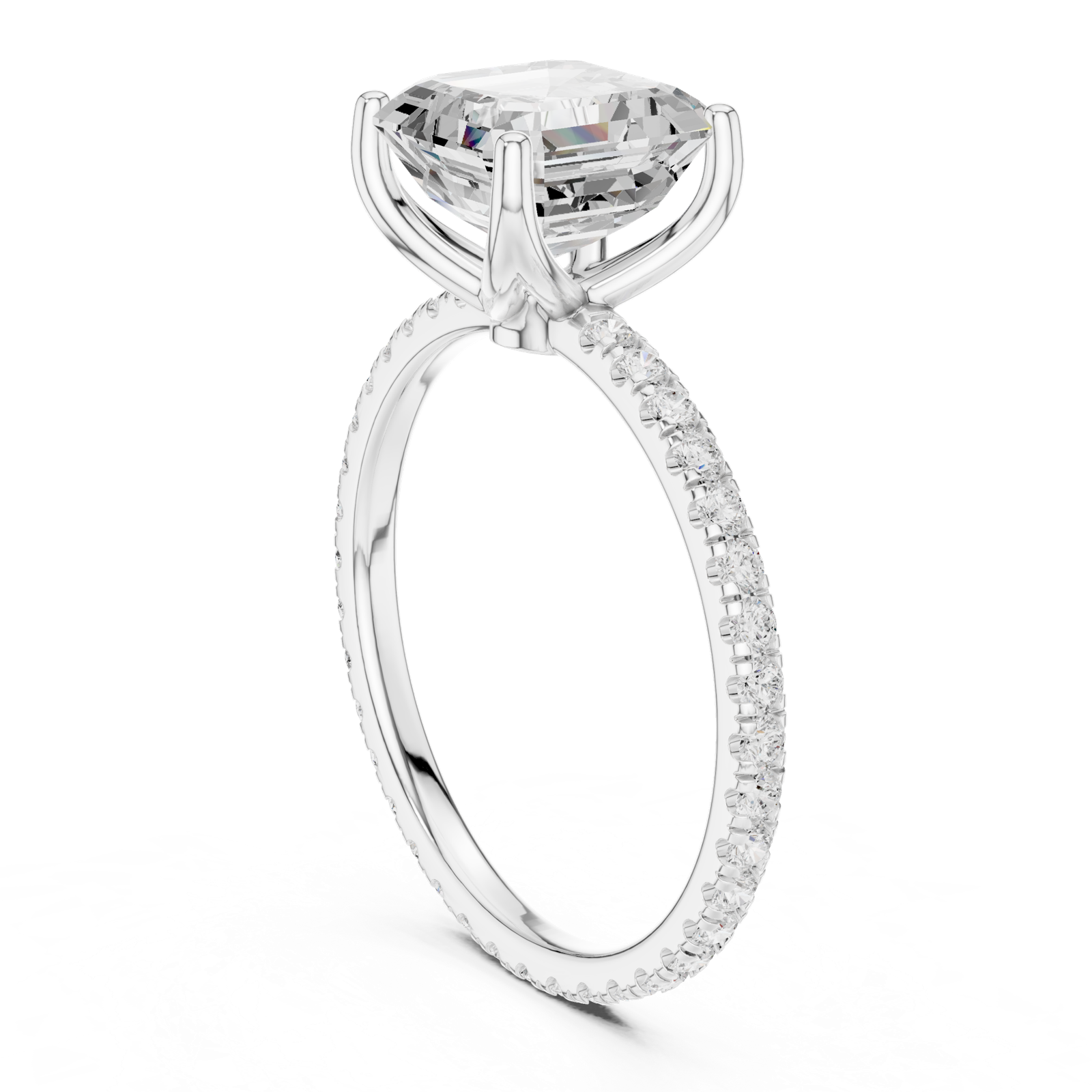 Gold Jewelry, Asscher center stone, White Gold, view 1