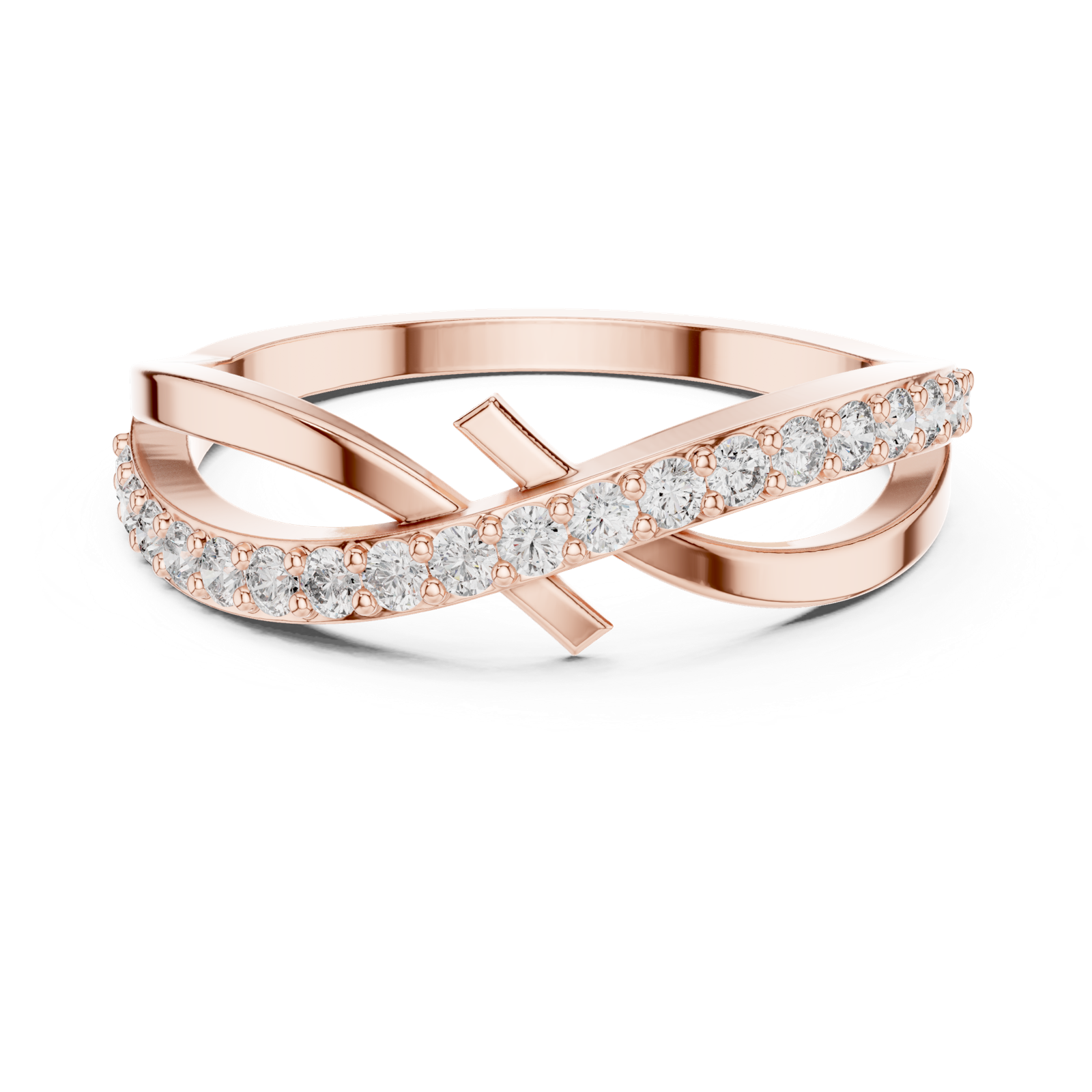 14K Solid Gold Lab Diamond Crossover Ring, Rose Gold