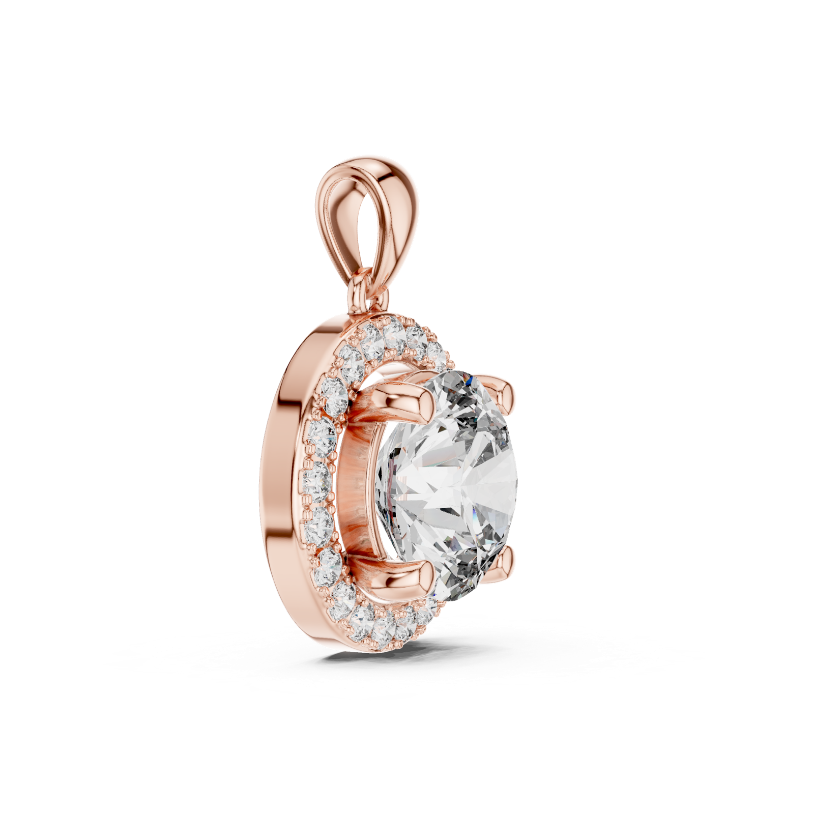14K Solid Gold Lab Diamond Solitaire Pendant Necklace, Rose Gold, view 3